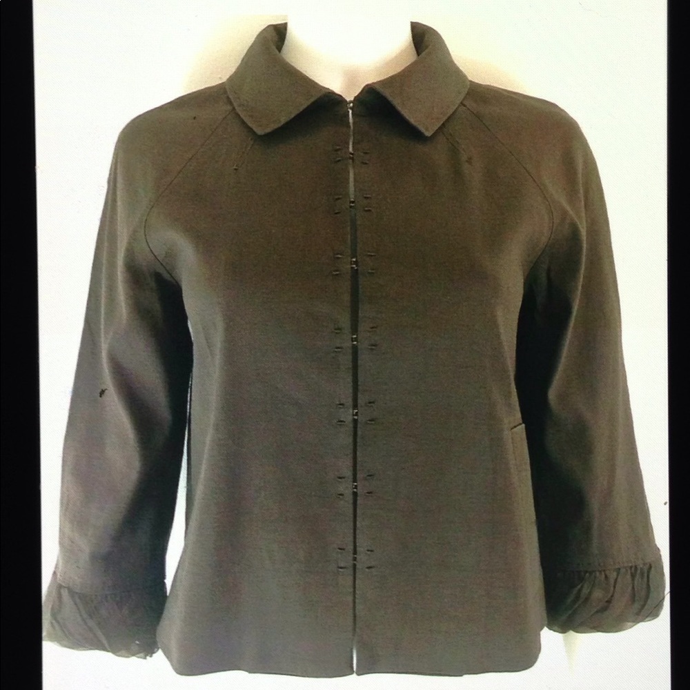 Elie Tahari Linen Blend Pleated Lined Crop Blazer